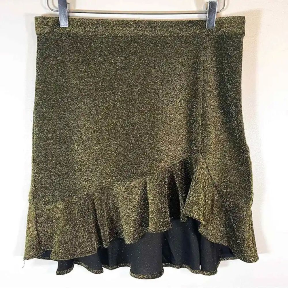 Michael Michael Kors Metallic Flipy Skirt BLACK GOLD Sparkle Party Mini - Picture 4 of 7
